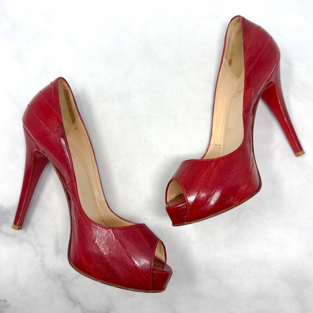 Christian Louboutin Very Prive 120 Eel Skin Leather Platform Stiletto Heel Pumps - Picture 9 of 16